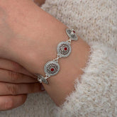 Silver Filigree Ruby Stone Women's Bracelet